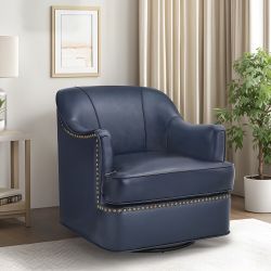 Blue Genuine Leather Swivel Chair 