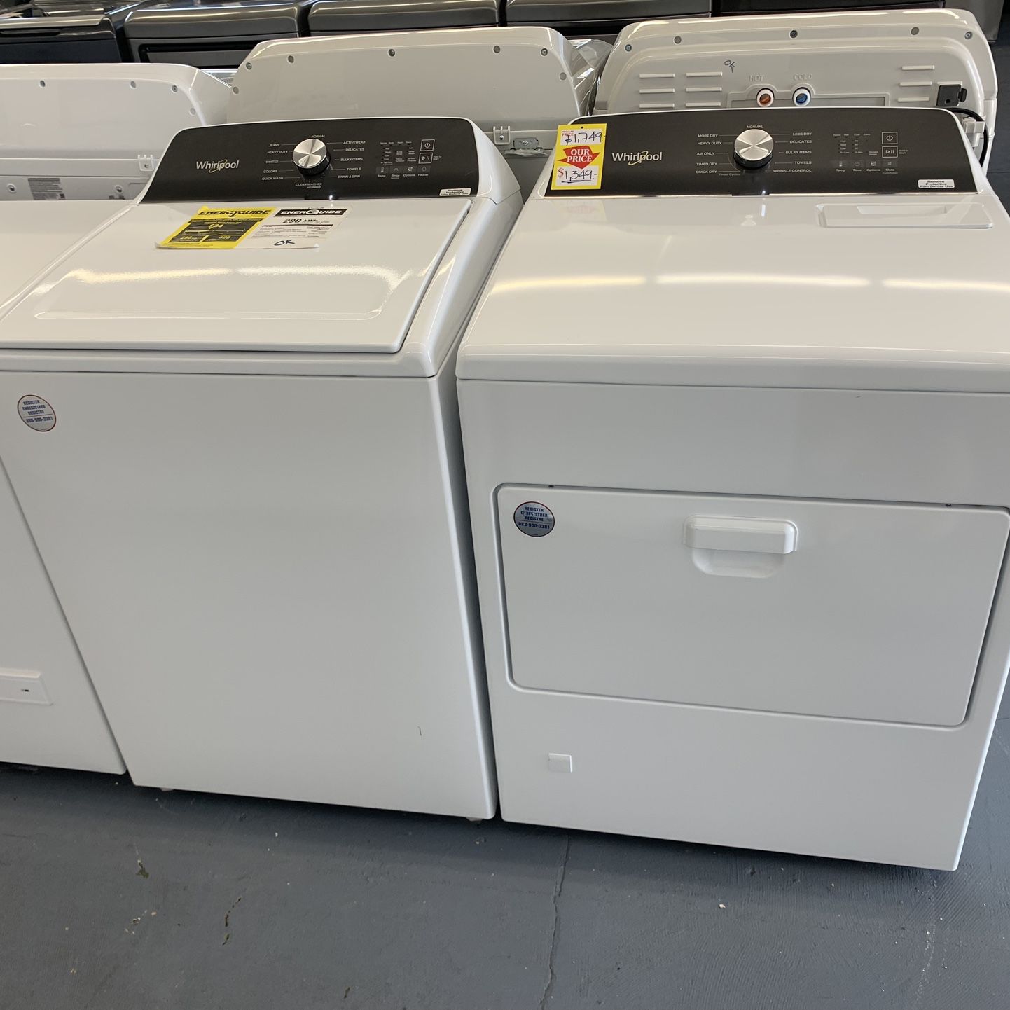 Whirlpool 4.6 cu. ft. White Top Load Impeller Washer with. 7 cu. ft. White Top Load Gas Moisture Sensing Dryer. $1,349. 