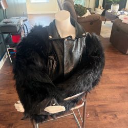 Black Fur & Leather Moto Jacket