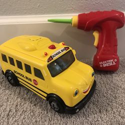 Take Apart Musical School Bus Toy With Electric Drill