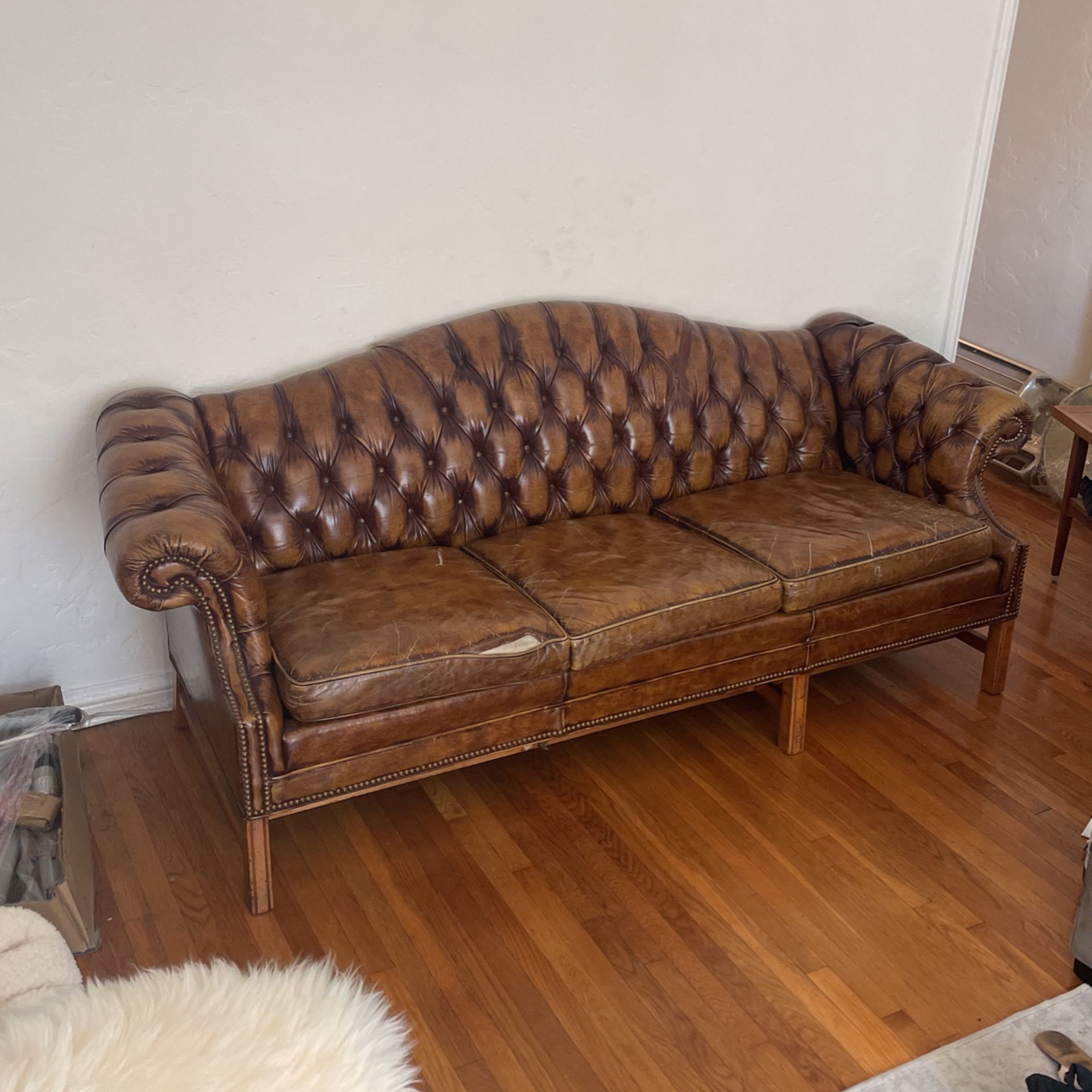 Tufted Brown Leather Couch