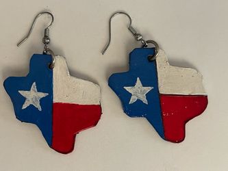 Texas hand painted real leather ear rings