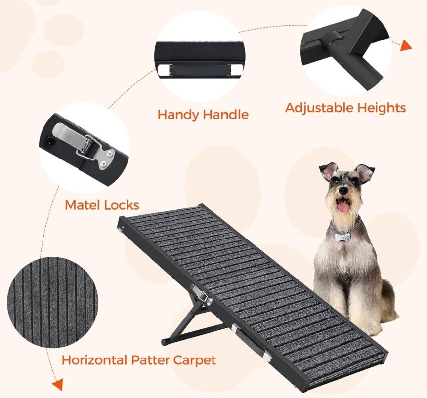 Dog Ramp, 31.5'' Long Portable Pet Stair Ramp with Non-Slip Rug Surface, 5 Levels Height Adjustable Dog Steps for Small Dogs, Folding Dog Car Ramps