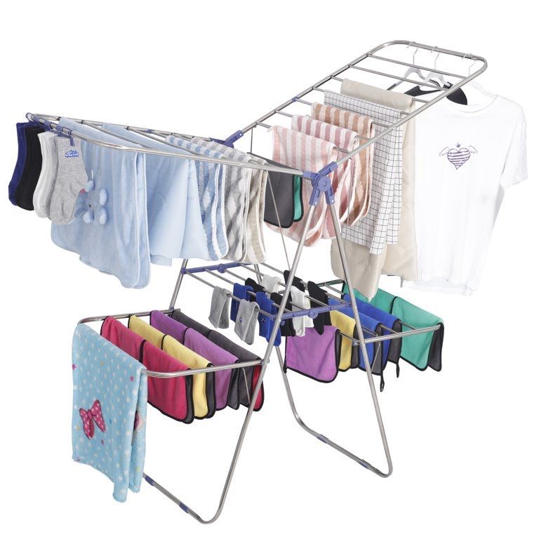 H01-3150 Clothes Drying Rack, Foldable Drying Hanger with Height-Adjustable Wings, for Clothes, Towels, Linens, Indoor/Outdoor