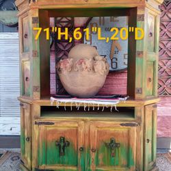 Rustic Mexican Style Wood Tv Cabinet Shelf 