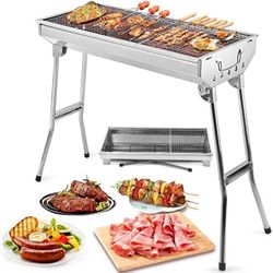 Portable BBQ Grill Charcoal Stainless Steel Barbeque Grill For Outdoor Cooking(Only shipping)