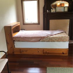 Solid Wood Twin Bed Frame, Mattress & New Box Spring