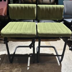 Set Of 2 Green Counter Height Chairs, 24” Tall Barstools