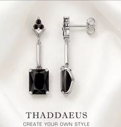 Dangle Drop Earrings with Black Stones 925 Sterling Silver