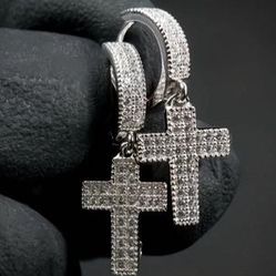 Exquisite Micro Pave 14K White Gold-Plated Cubic Zirconia Cross Dangle Drop Men Women Earrings 