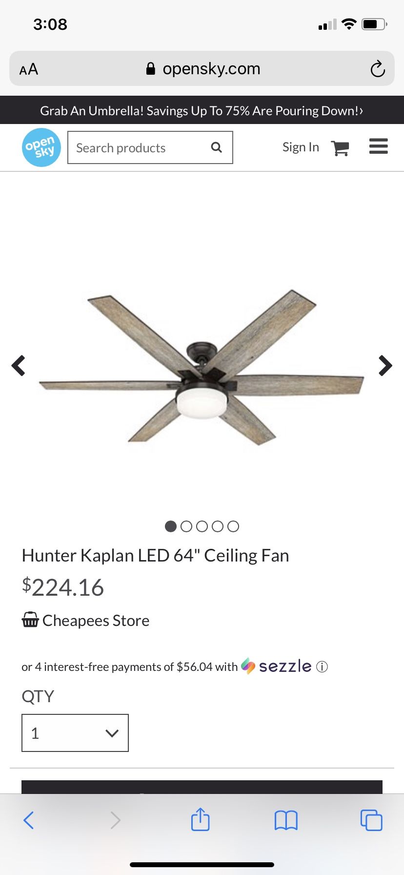 64” Kaplan Hunter Ceiling Fan