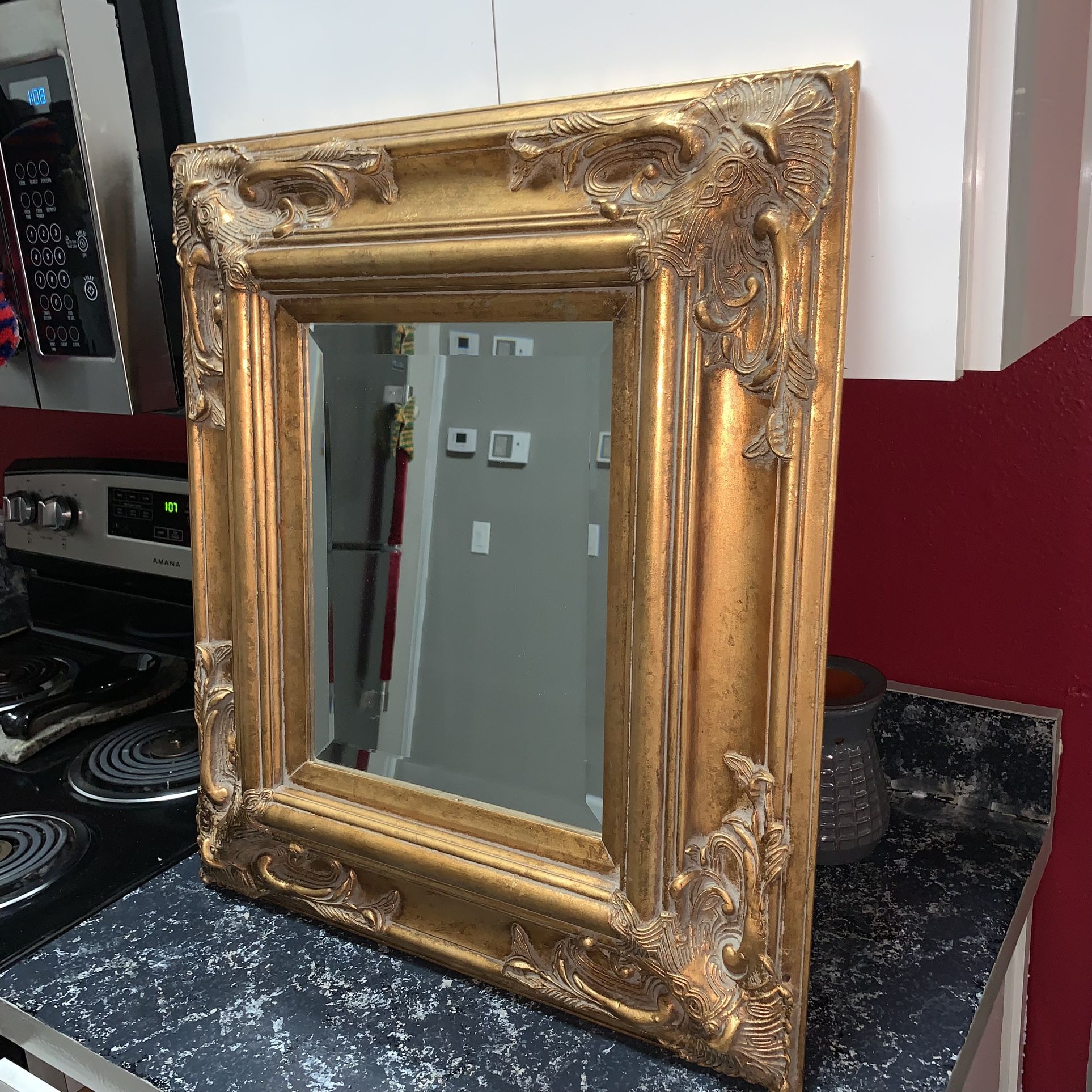 Ornate Framed Antique Beveled Wall Mirror