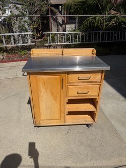 Wood Kitchen Island Cart with Stainless Steel Top
