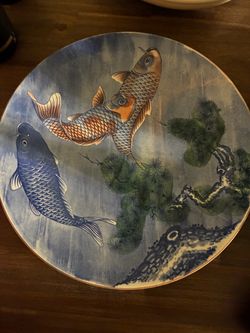 14” Large Japanese Koi Fish Decorative Porcelain Plate