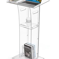 HODLBIT Upgraded Acrylic Podium Stand, Pulpits for Churches, 47.5inch Modern Lecterns & Podiums with Storage Shelf for Classroom, Weddings, Profession