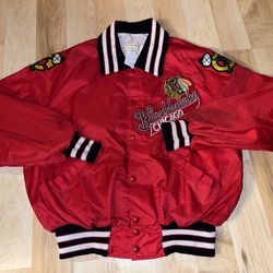 Vintage Chicago Blackhawks Authentic Team On Ice Jacket Red N 80's