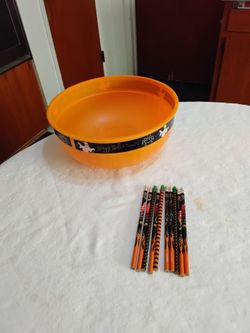 Halloween Candy Bowl and Cars Halloween Pencils Set