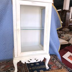 Small White Wood & Glass Cabinet With Glass Shelf
