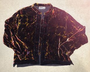 Vintage Chicos JACKET Soft-VELOUR Patchwork Brown Gold SILK /Rayon