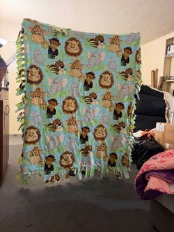 Handmade Jungle Animals Fleece Tie Blanket
