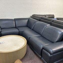 Furniture- Chateau D’ax 100% Real Italian Leather 5 Pc Sectional With 3 Power Recliners- Daisley