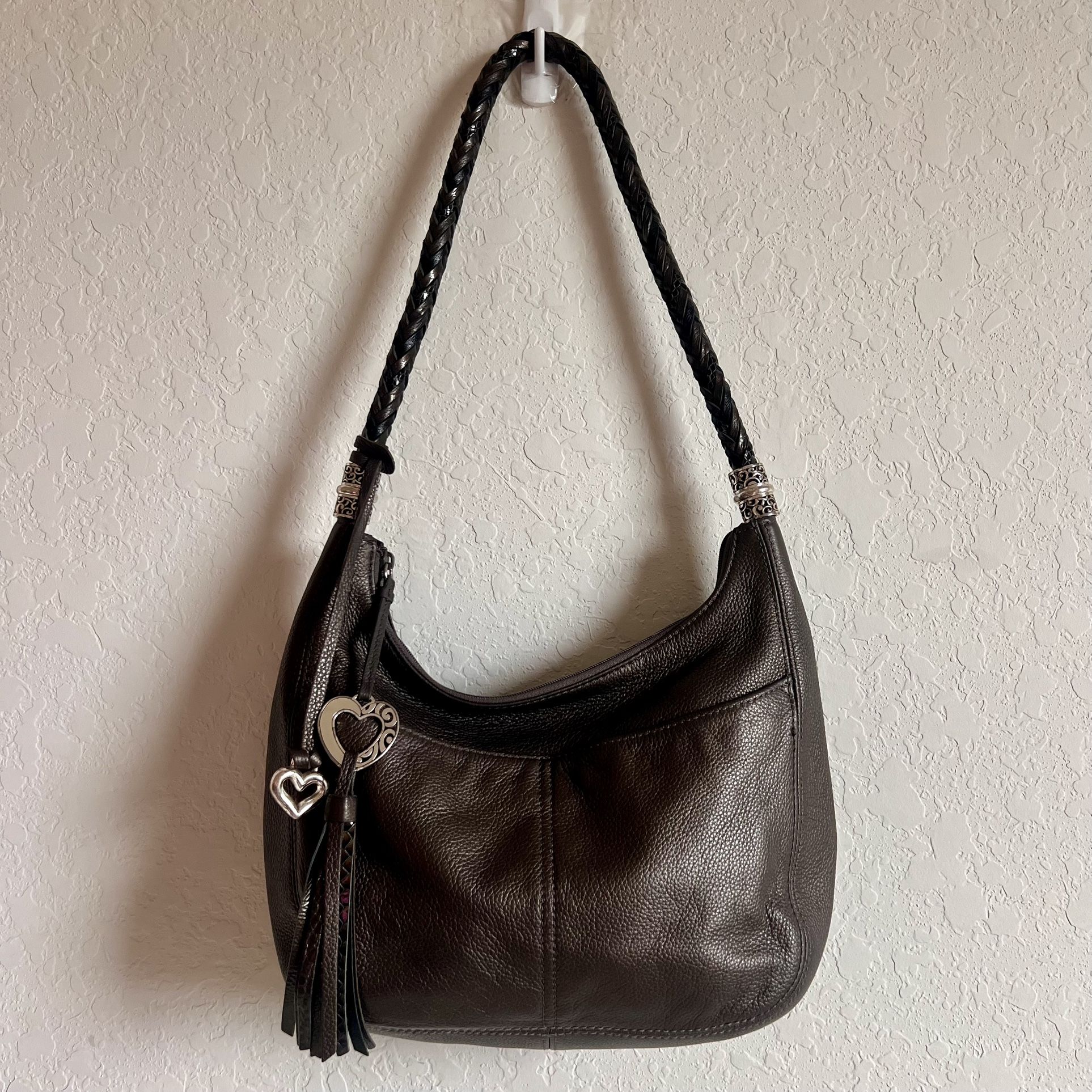 Brighton Barbados Hobo Bag Purse Shoulder Bag Leather Metallic Braided Strap