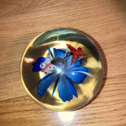 Art Glass Paperweight, Flower & Butterflies