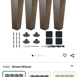 10  Inch Wood Couch Furniture Legs Pack of 4- with M8 Bolt, Drill Bits- Brown Walnut Square Tapered Sofa Replacement Feet Leg for Furniture, Recliner,