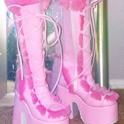 Demonia Camel-311 Faux Fur Knee High Boots