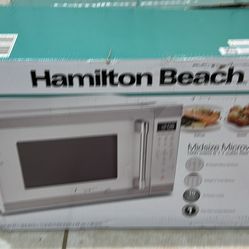 Hamilton Beach 1.1 Cu ft Countertop Microwave Oven, White and Stainless Steel. 1000 watts, 1.1 cubic feet. 20.6” W x 16.5” D x 11.8” H. Weight and tim