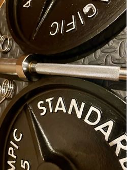 Full Set of Olympic Plates with Brand NEW 6 ft Steel Barbell with Cooper Bearings [ Plates from 45s to 2.5s] Brute: 287 #
