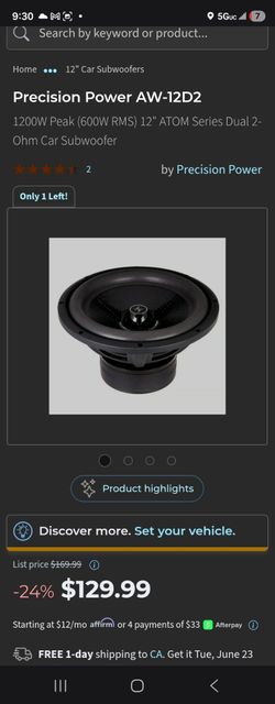 New Precision Power 12 or 10 Woofer 600 rms  Dual 2 ohm