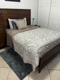 Queen Bed, dresser, Dvd stand, mattress,with mattress topper,  metal box spring
