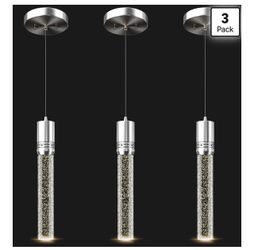 3 Pack Pendant Lights Kitchen Island, Modern Pendant Lighting with Crystal Bubble, Brushed Nickel Pendant Light Fixture Hanging Light for Dining Room