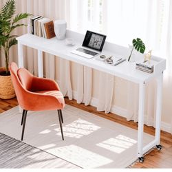 Rolling Overbed Table / Wide Adjustable Desk – White