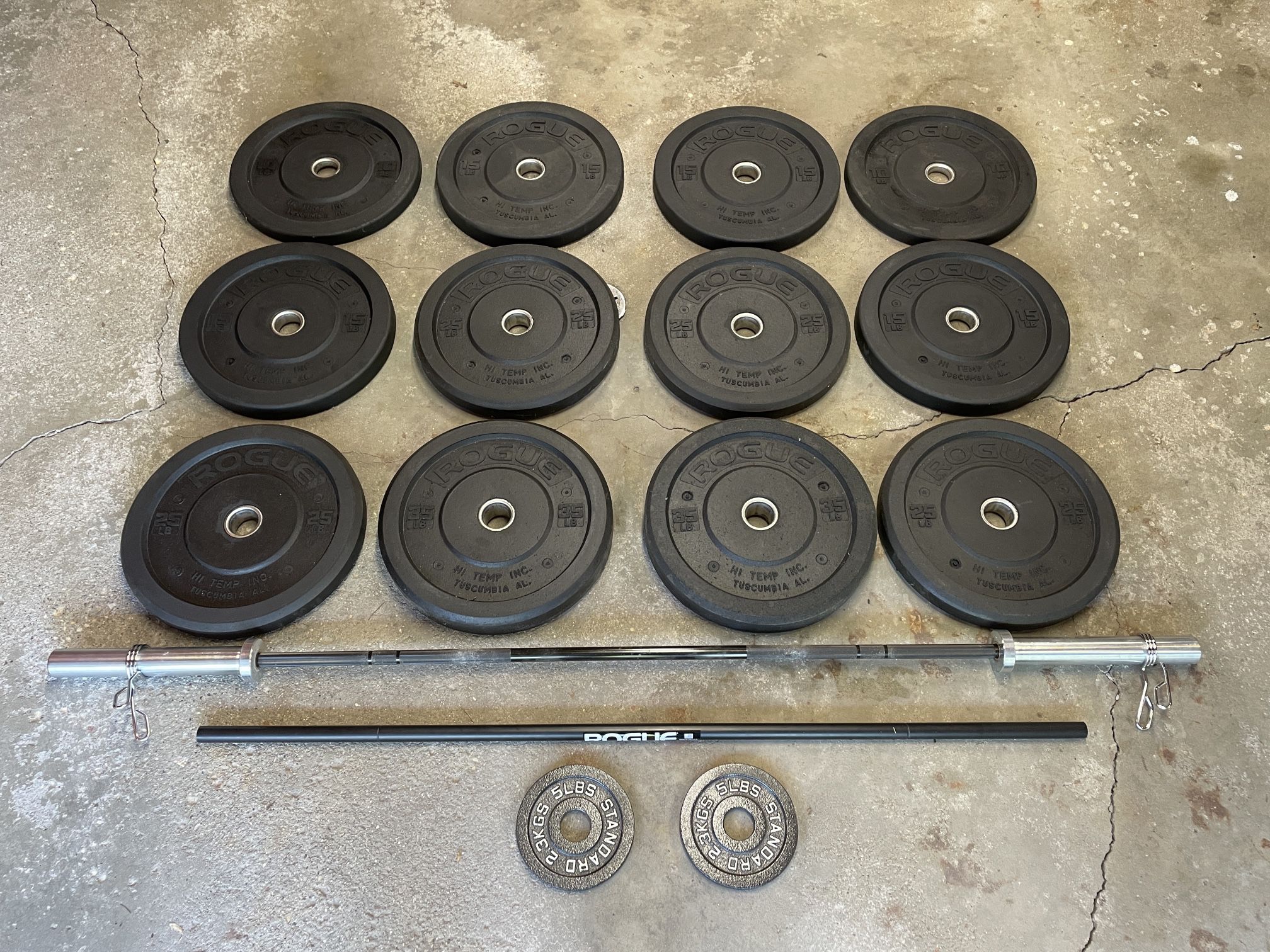 Rogue Bumper Plates, Barbell And Spring Collars