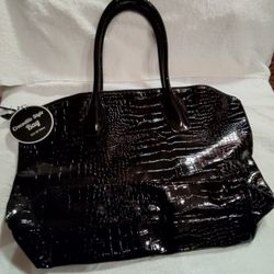 Women's Crocodile Leather Black Handbag Leather Tote Satchel
