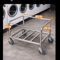 Commercial Heavy Duty Laundry Cart Stainless Steel Rolling Laundromat Basket Cart