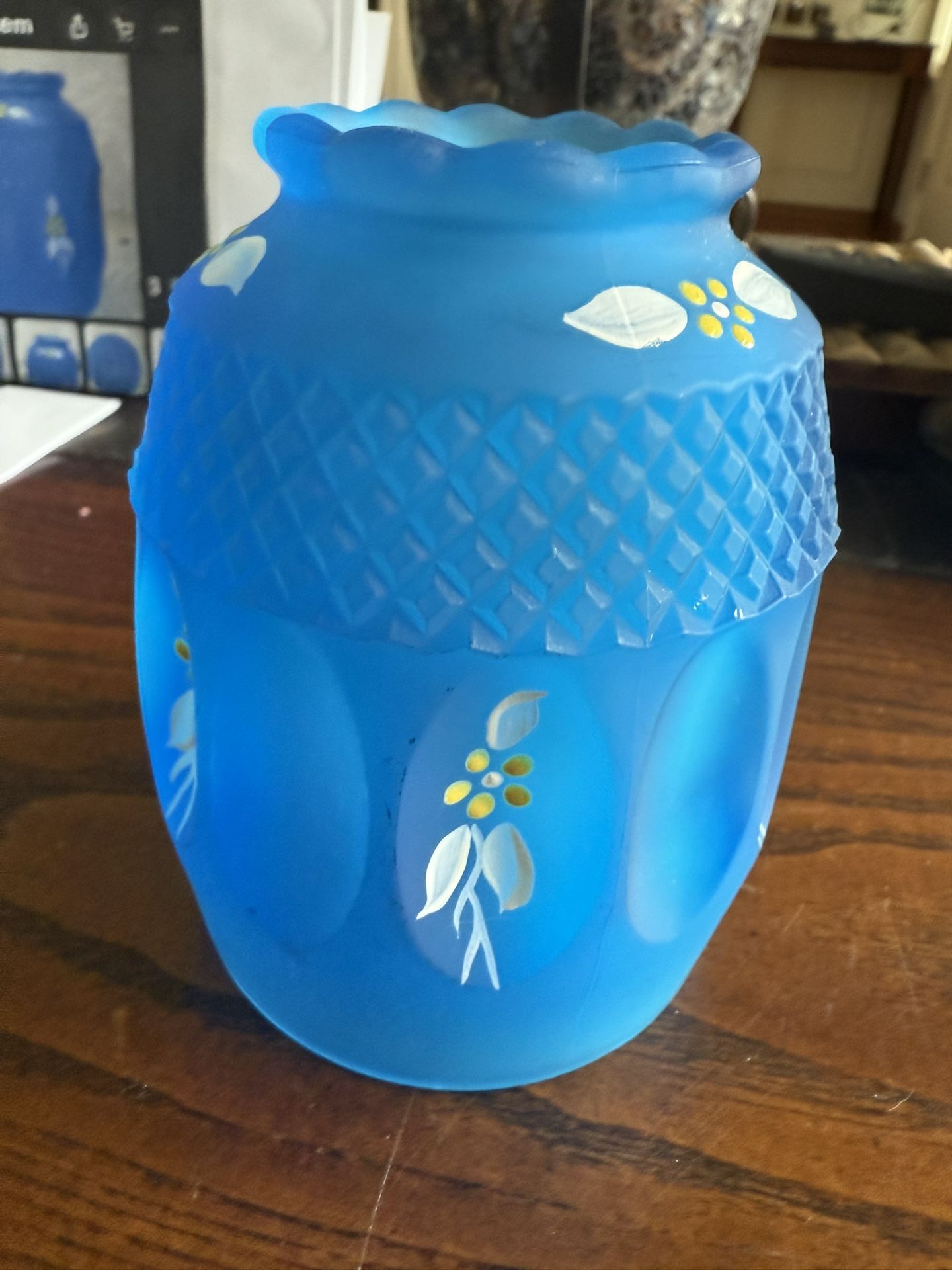 Vintage Blue Westmoreland Glass Fairy Light Lamp Dome Top