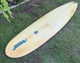 7’-4” Russell Surfboard, tri-fin funboard model