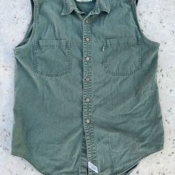 VTG Levi's Sleeveless Cutoff Denim Shirt Vest Men's Large Hong Kong Gray tab