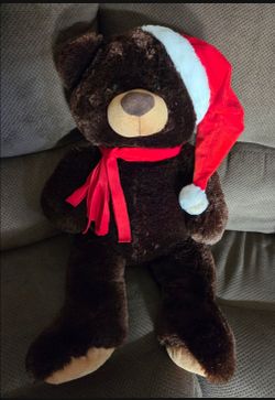 LARGE PLUSH CHRISTMAS BROWN TEDDY BEAR 🧸 RED SCARF, SANTA HAT, 3 FEET.