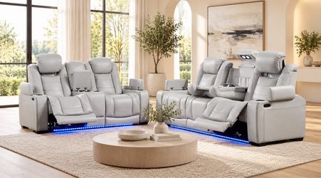 Power Recliner Sofa & Loveseat Set with LED Lighting ( Modern Home Furniture)