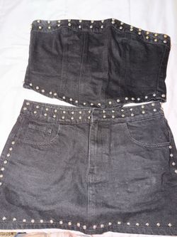 Miss Guided studded tube top and skirt