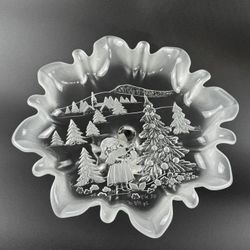 Vintage Mikasa Footed Holiday Classic Pedestal Bowl / Dish Frosted and Clear Glass 