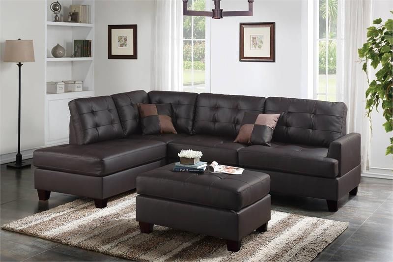 3 Piece Reversible Sectional Set W/ Ottoman – Espresso Color