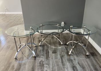 🔥SALE Modern 3pc Set Coffee Table & 2 End Tables Glass & Metal 