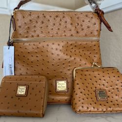 🧡 Dooney & Bourke Ostrich Leather Set (3-Piece)