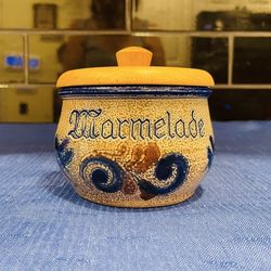 Beautiful ceramic pottery “Marmalade” bowl with wooden lid