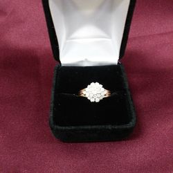 14K Gold Diamond Cluster Ring 3/4 Cts